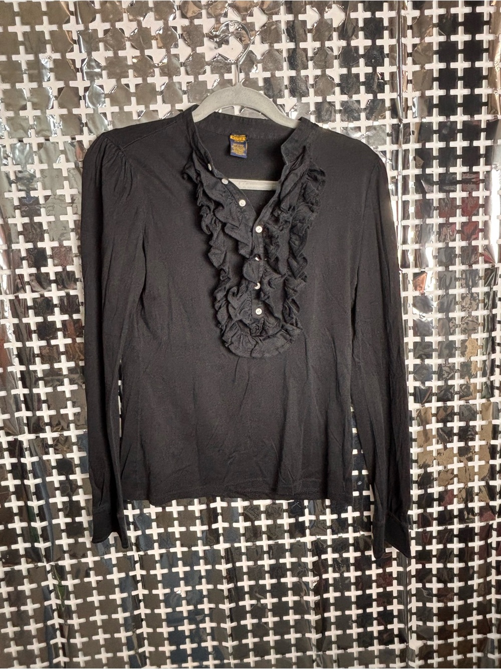Ralph Lauren Black Ruffle-Front Long Sleeve Tee